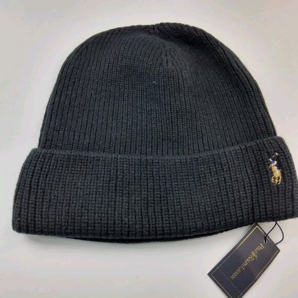 Polo Ralph Lauren 100% Wool Knit Hat Beanie Black - Picture 2 of 4
